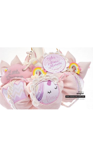 Lumanare de botez roz pentru fetite cu unicorni, 65x4cm, Baby Unicorn 13